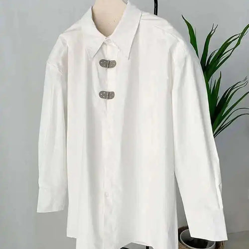 Load image into Gallery viewer, Women White Shaped Big Size Casual Blouse New Lapel Long Sleeve Loose Fit Shirt Fashion Tide Spring Autumn 2025 1DF1136
