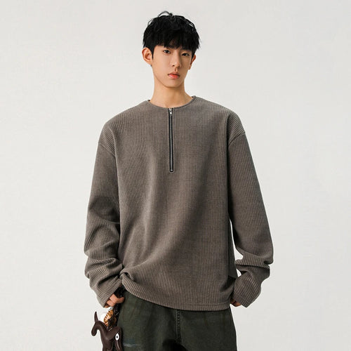 Load image into Gallery viewer, Men's T-shirts Half Zipper O-neck Solid Color Loose Casual Long Sleeve Style T-shirt 2025 Spring Summer Trend 9W1302
