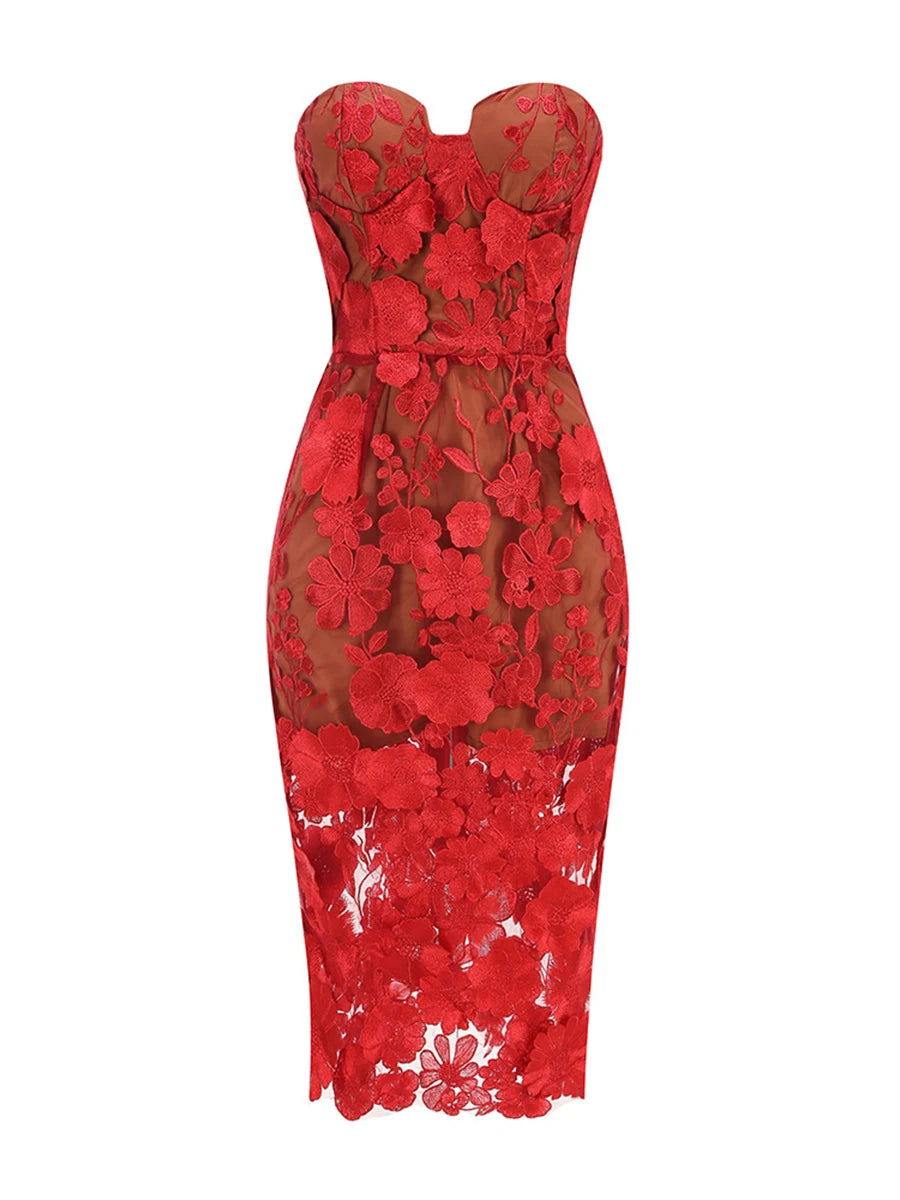 Hit Color Spliced Appliques Dresses For Women Strapless Sleeveless High Waist Temperament Dress Female Fashion New