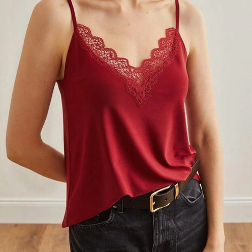 Load image into Gallery viewer, y2k Cami Tops Sexy Women Clothing V Neck Lace Patchwork Spaghetti Strap Sleeveless Tanks Club Party Clothes Streetwear
