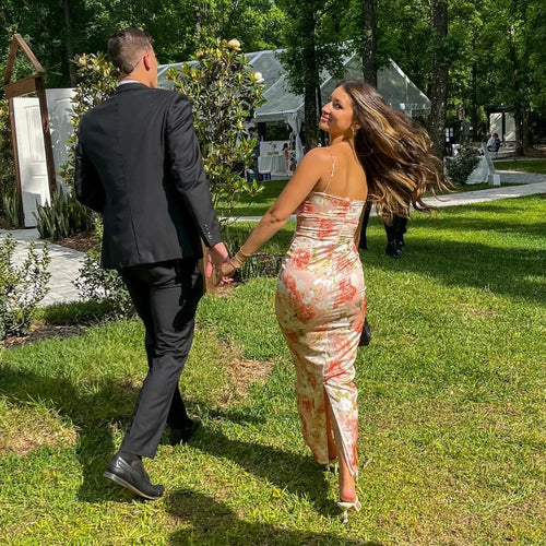 Load image into Gallery viewer, Fashion Summer Long Party Dresses 2024 Pink Peony Print Maxi Dress Elegant Spaghetti Strap Wedding Guest Dress Women'
