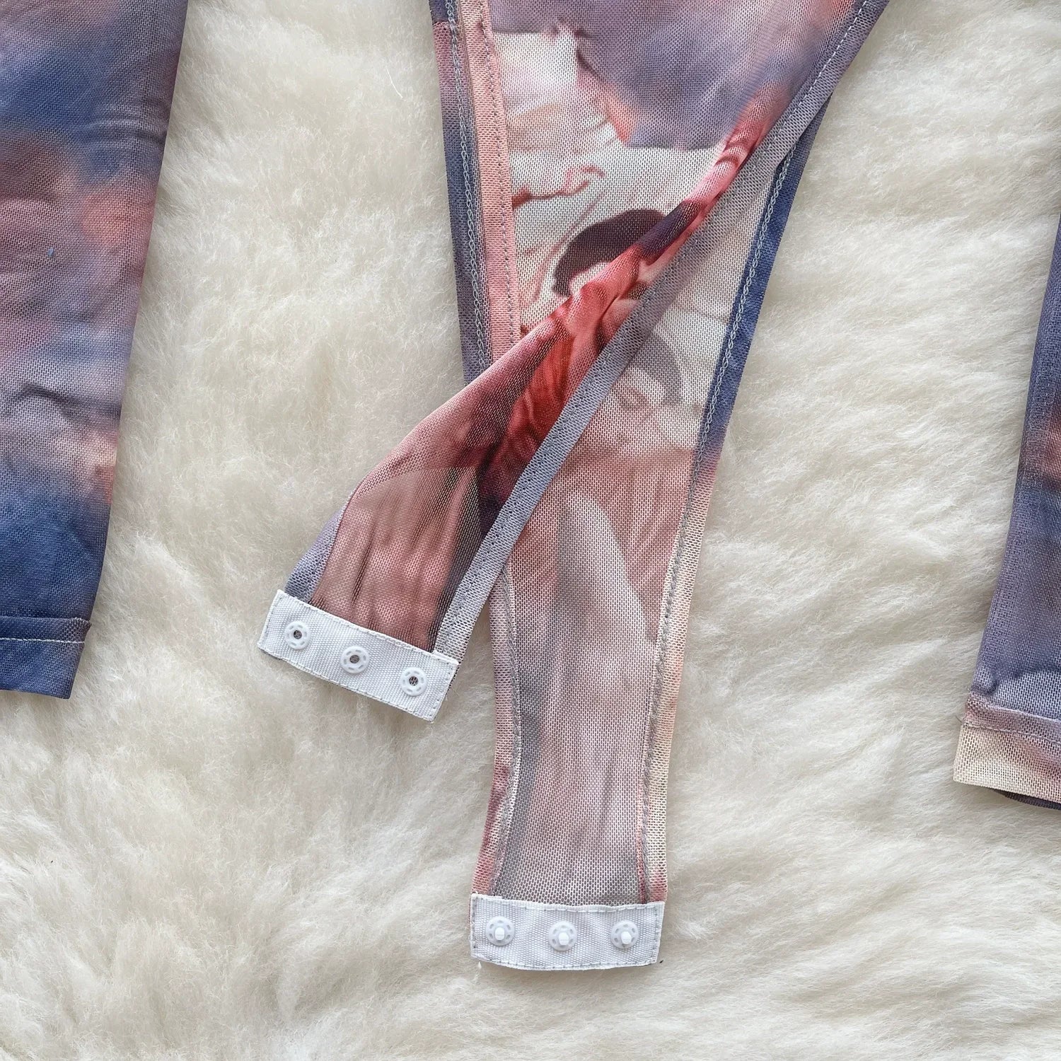 Fashion Hotsweet Two Pieces Suits O Neck Long Sleeved Transparent BodySuit Top+ Skinny Mini Skirt Tie Dye Print Sets