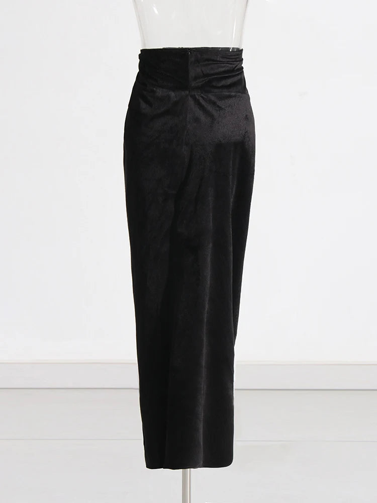 Solid Minimalist Slimming Skirts For Women High Waist Patchwork Folds Temperament Bodycon Skirt Female Fashion