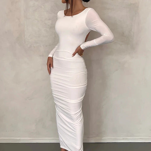 Load image into Gallery viewer, Sexy Backless Ruched Maxi Dress Women White Long Sleeve Evening Dresses Female Autumn Skinny Elegant Party Clubwear 2022
