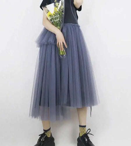 Women Green Mesh Irregular Elegant Dress New Round Neck Sleeveless Loose Fit Fashion Tide Spring Summer 2025 1DF9867