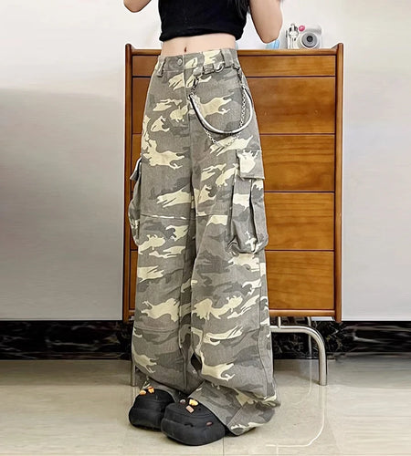 Men's Cargo Pants New High Street Trendy Straight Leg Multi Pockets Design Patchwork Loose Male Summer Bottoms 9W1956