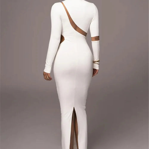 Load image into Gallery viewer, Turtleneck Long Sleeve Bodycon Maxi Dress For Women Autumn New Patchwork Hollow Out Club Party Sexy Long Dress Vestidos
