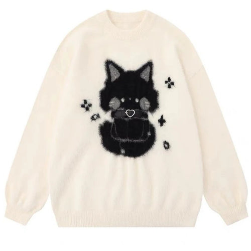 Load image into Gallery viewer, Loose Mohair Sweater Women Y2k Aesthetic Knitted Cartoon Cat Vintage Pullover Sueter Mujer Harajuku Grunge Pull Femme Top Jumper
