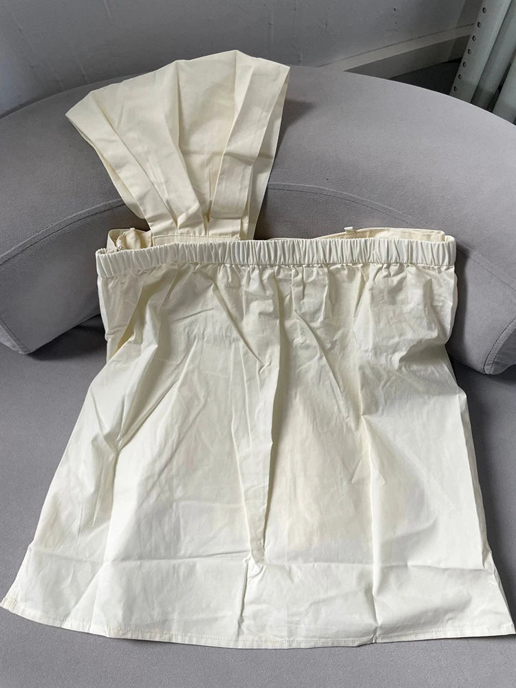 Women Apricot Bow Spliced Elegant Blouse New Skew Collar Short Sleeve Shirt Fashion Tide Spring Summer 2025 1DJ1488