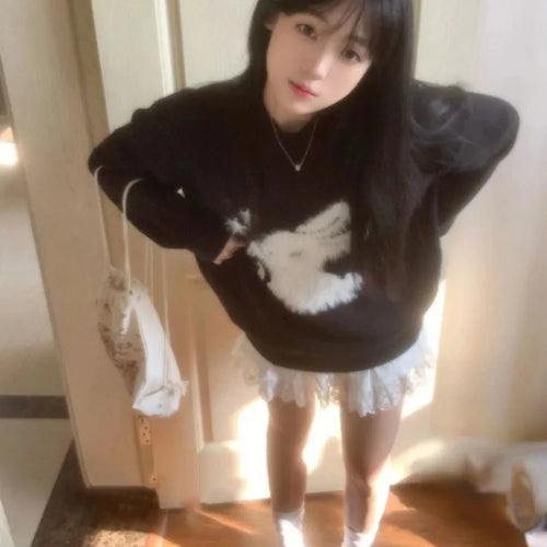 Load image into Gallery viewer, Y2k Aesthetic Vintage Kawaii Sweater Pullover 2025 New Autumn Winter Cartoon Jacquard Tops Women Streetwear Grunge Fairy Jumpers
