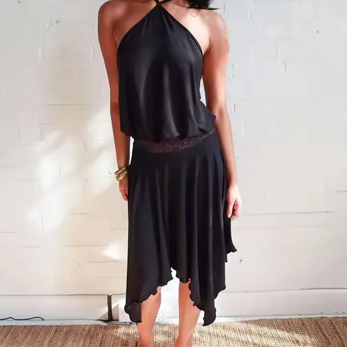 Load image into Gallery viewer, Halter Backless Sexy Mini Dress Women Robe Fashion Summer New Lace Patchwork Sleeveless Pleated Ruffled Club Dress
