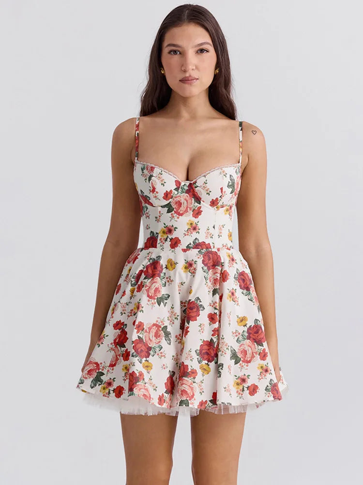 Spaghetti Strap Women Camisole Dress Slim Backless Princess Fluffy Skirt Double Layered Sexy Dress Summer Sweet Vestidos