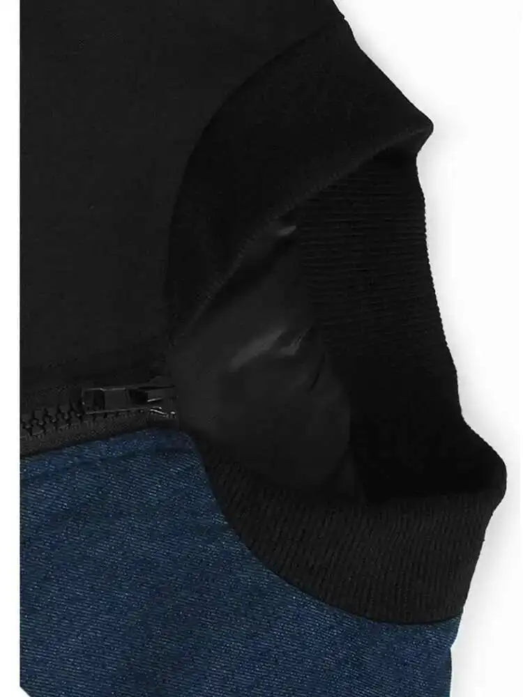 Black Color-block Big Size Casual Jacket New Stand Collar Long Sleeve Women Coat Fashion Tide Spring Autumn 2025 1DH7581