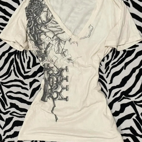 Load image into Gallery viewer, Y2k Aesthetic White Printing Punk Fairy Tshirts Harajuku Women Casual Bodycon Vintage Tees 2025 Summer Grunge Streetwear Tops
