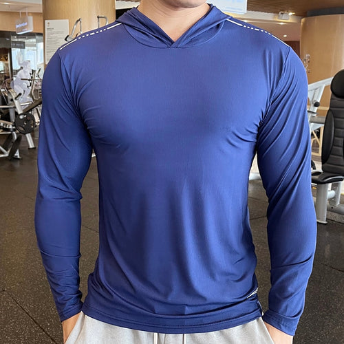 Load image into Gallery viewer, Gym Men T Shirt Casual Long Sleeve Slim Tops Tees Elastic T-shirt Sports Fitness Thin Comfort Breathable Quick Dry Hooded
