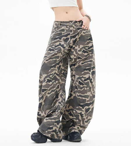 Men's Cargo Pants New American Style Curved Knife Trendy Distressed Washed Silhouette Stylish Male Casual Trousers 9W1919