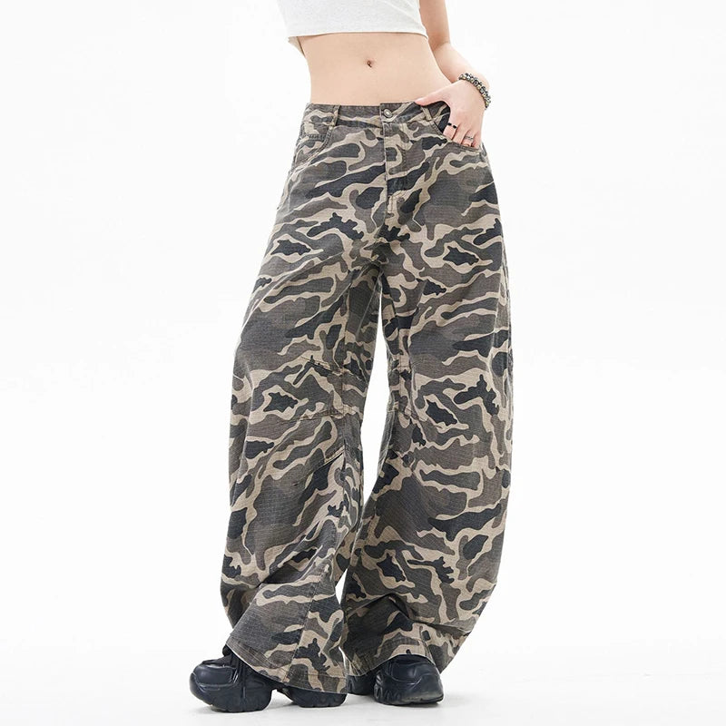 Men's Cargo Pants New American Style Curved Knife Trendy Distressed Washed Silhouette Stylish Male Casual Trousers 9W1919