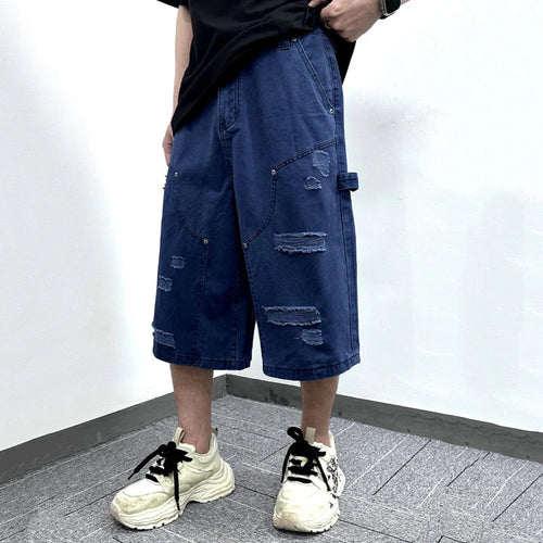 Load image into Gallery viewer, Men's Cargo Shorts New American Hip Hop Style Worn-out Hole Design Large Silhouette Multi Pockets Trendy Male Pants 9W1768
