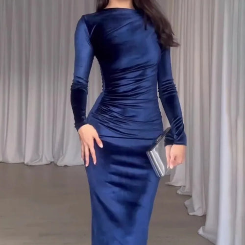 Load image into Gallery viewer, Elegant Long Sleeved Velvet Dress For Women Noble Velvet Slim Sexy Slit Irregular Dress Long Dress Party Evening Dress
