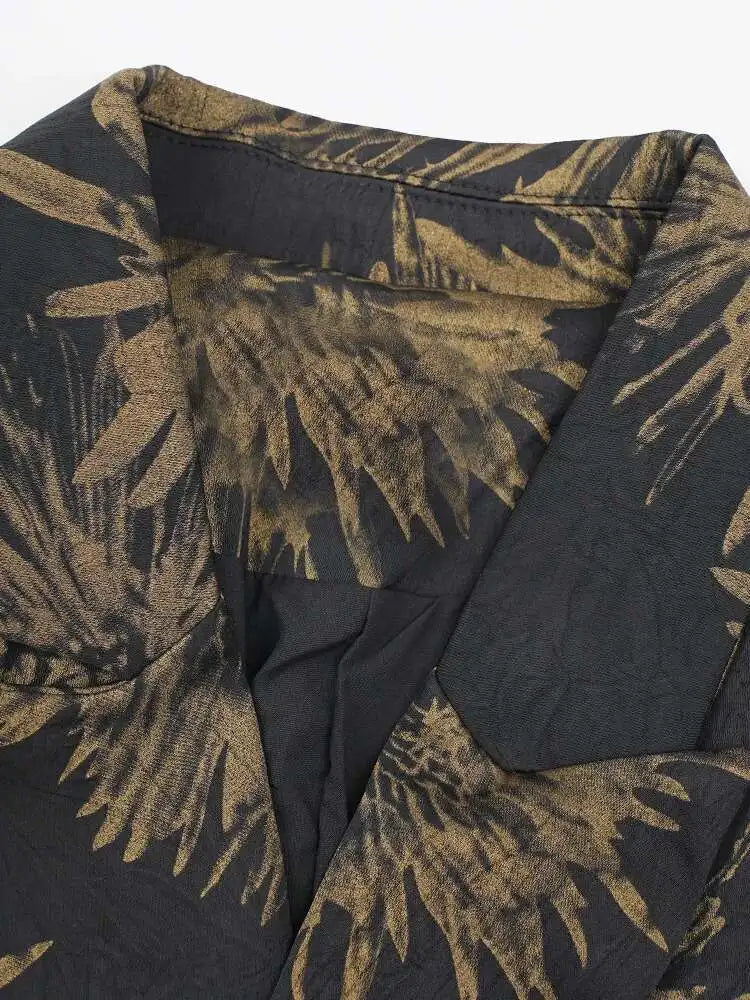 Women Black Pattern Printed Bandage Big Size Vintage Blouse New Lapel Long Sleeve Shirt Fashion Spring Autumn 2025 CPG2109