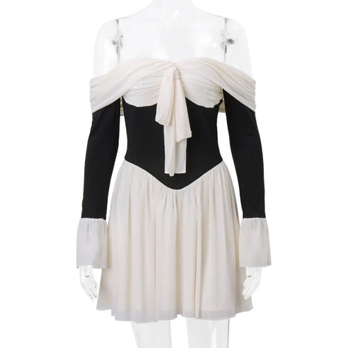 Load image into Gallery viewer, Elegant Strapless Backless Sexy Mini Dress For Women New Off-shoulder Long Flare Sleeve Pleated Club Party Dress
