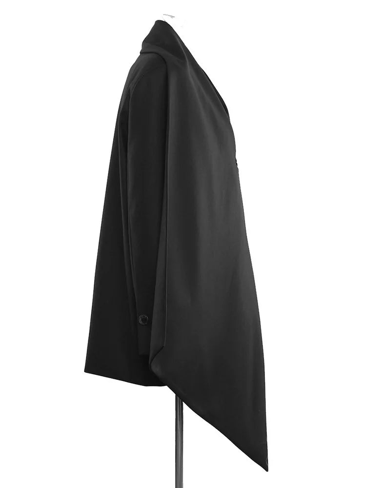 Women Wine Red Irregular Big Size Blazer New Scarf Collar Long Sleeve Jacket Fashion Tide Spring Autumn 2025 1DH9437