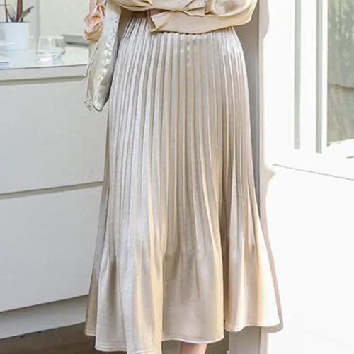 Load image into Gallery viewer, French Fashion Women Solid Elegant Festival Pleated Long Skirt Spring Summer Elastic High Waist Office Lady Skirts Popular Trend

