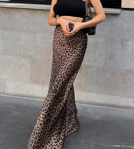 Vintage Leopard Print Trumpet Skirts Female 2024 Street Chic High Waist Long Skirt Spring Office Slim Zipper Skirts