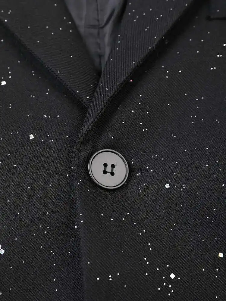 Women Black Shining Big Size Elegant Blazer New Lapel Long Sleeve Loose Fit Jacket Fashion Tide Spring Autumn 2025 CPG0664