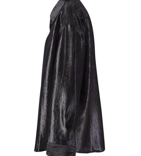 Women Black Thin Ruffles Perspective Big Size Blouse New Lapel Long Sleeve Shirt Fashion Tide Spring Autumn 2025  CPG3108