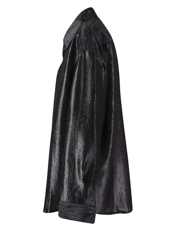 Women Black Thin Ruffles Perspective Big Size Blouse New Lapel Long Sleeve Shirt Fashion Tide Spring Autumn 2025  CPG3108