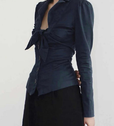 Y2k Aesthetic Women Sexy Cropped Blouse 2025 Solid Single Breasted Slim Fit Grunge Shirt Harajuku Pleated Bow Streetwear Blouses