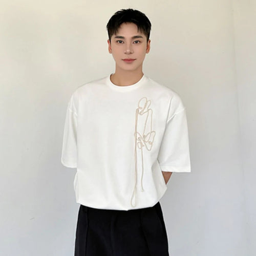 Load image into Gallery viewer, Men&#39;s T-shirt Chinese Style New Trendy Rope Embroidery Short Sleeve Round Neck Clothing Fashion Versatile Male Top 9C5886
