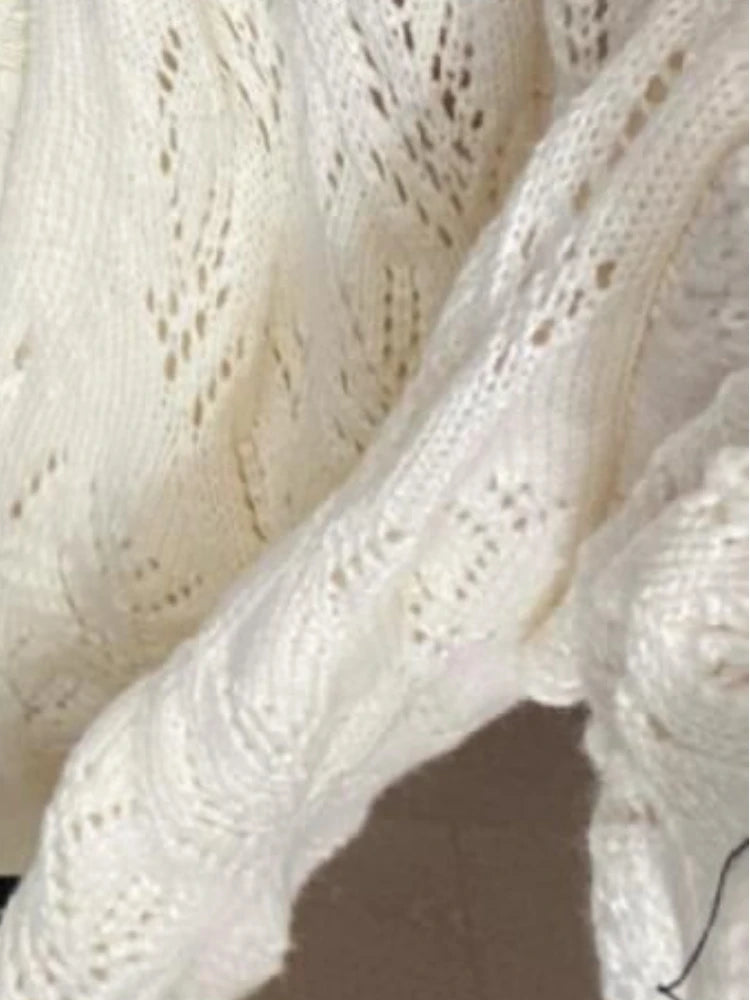 Autumn Grunge Sweet Bow Knitted Cardigans Y2k Aesthetic Hollow Out Oversized Coats Single Breasted Women Kawaii Sweaters Tops