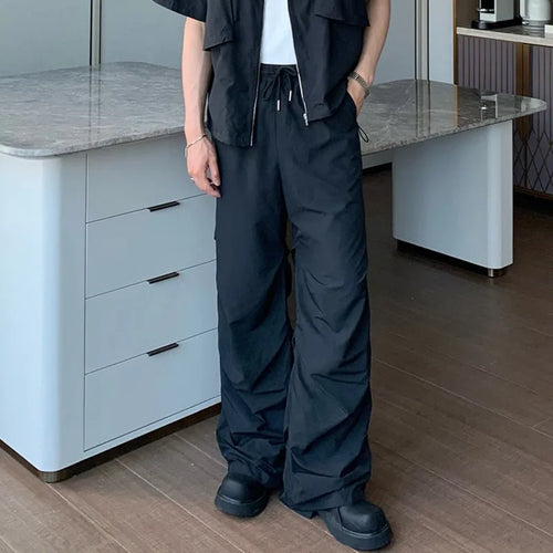 Load image into Gallery viewer, Men&#39;s Casual Pants Wrinkle Drawstring Elastic Waist Straight Leg Loose Male Bottom Simple Autumn Menwear 2024 9C6796
