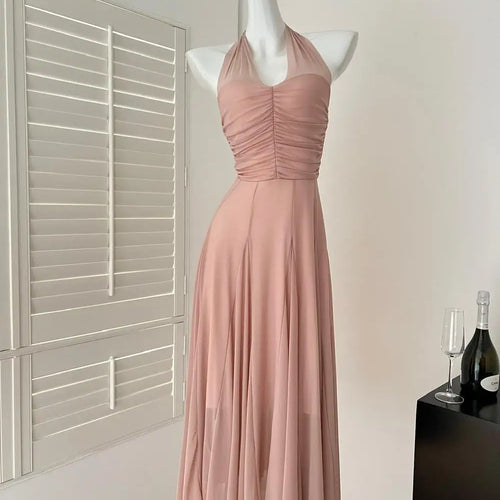Load image into Gallery viewer, Summer Vintage Pink Sexy High Waist Evening Party Long Dress For Women V Neck Halter Bandage Elegant Backless Dresses 2025 Trend
