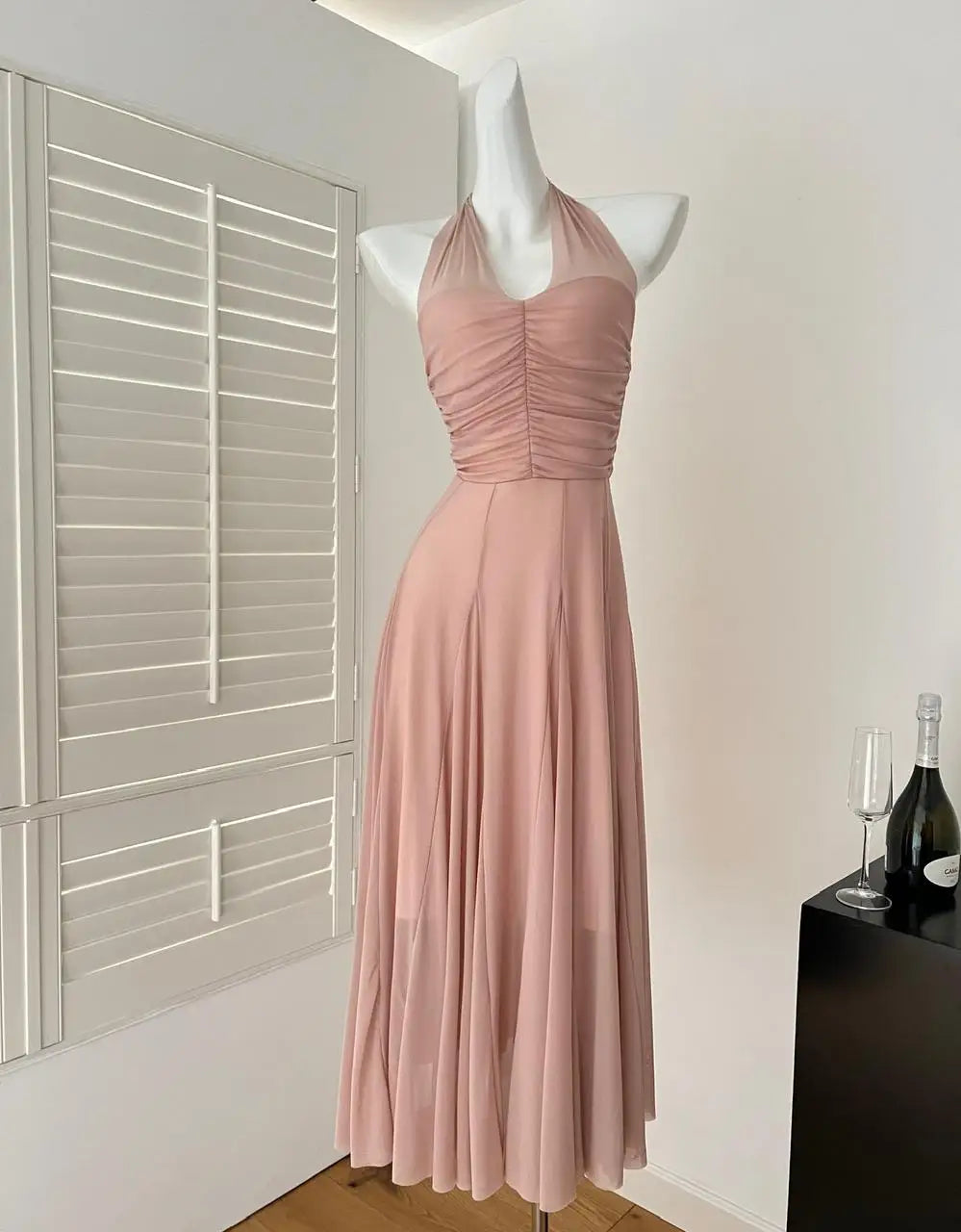 Summer Vintage Pink Sexy High Waist Evening Party Long Dress For Women V Neck Halter Bandage Elegant Backless Dresses 2025 Trend