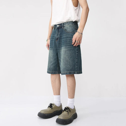 Load image into Gallery viewer, Summer Denim Shorts Men&#39;s Loose Korean Style Retro Short Jeans Fashion Washed Casual Knee Length Pant Streetwear 9A8588
