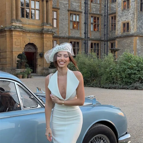 Load image into Gallery viewer, Halter Deep V Neck Sleeveless Sexy Maxi Dress For Women Elegant Backless Bodycon Tank Dress Femme Fashion Long Dress
