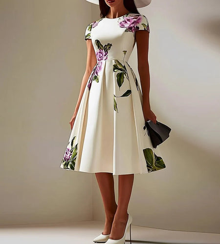 Evening Midi Dresses Summer Elegant Flower Print Pleated High Waisted A-line Birthday Party Dresses for Woman