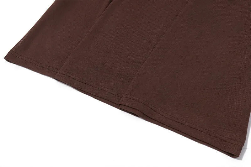 Hollow Out Lace-up Sexy Skirt 2 Piece Sets Women Brown Halter Crop Tops And Maxi Skirt Female Skinny Sexy Two Piece Set