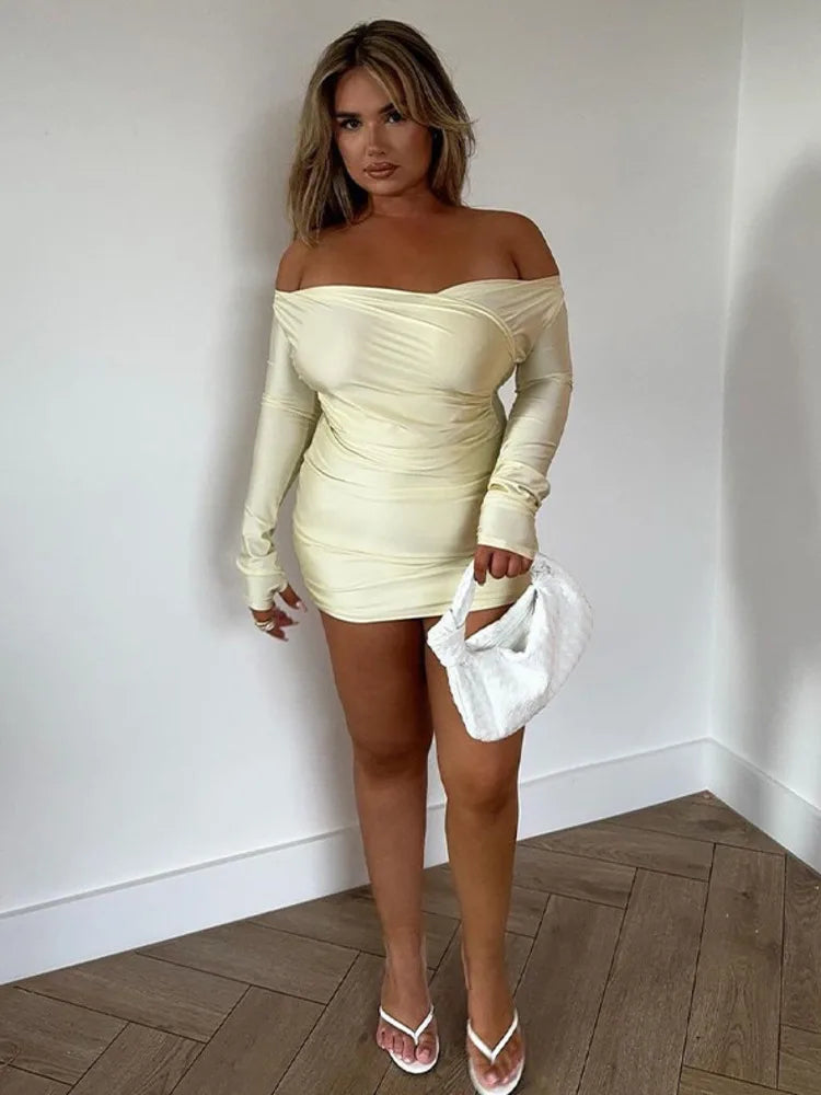 Sexy Backless Long Sleeved One Shoulder High Stretch Tight Dress Women Party Club Evening Dress Spring/summer New 2025