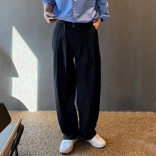 Load image into Gallery viewer, Korean Style Men&#39;s Pants Casual Belt Solid Color Bottom Straight Wide Leg Male Trousers New Autumn Stylish 9C6740
