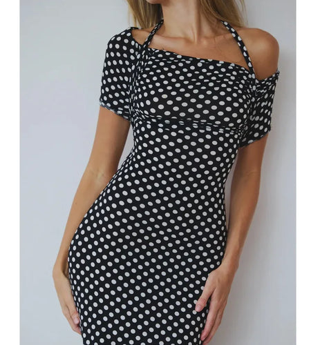 Elegant Sleeveless Hanging Collar One Shoulder Dress Women Sexy Backless Bodycon Slit Dress Party Holiday Beach Vestido