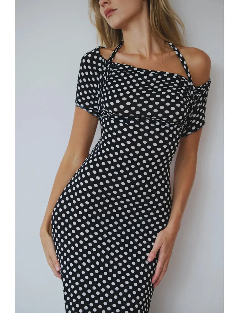 Elegant Sleeveless Hanging Collar One Shoulder Dress Women Sexy Backless Bodycon Slit Dress Party Holiday Beach Vestido