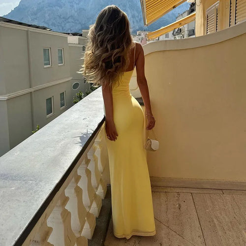 Load image into Gallery viewer, Spaghetti Strap Backless Sexy Maxi Dress For Women Gown Summer New Yellow Sleeveless Bodycon Long Dress Vestido
