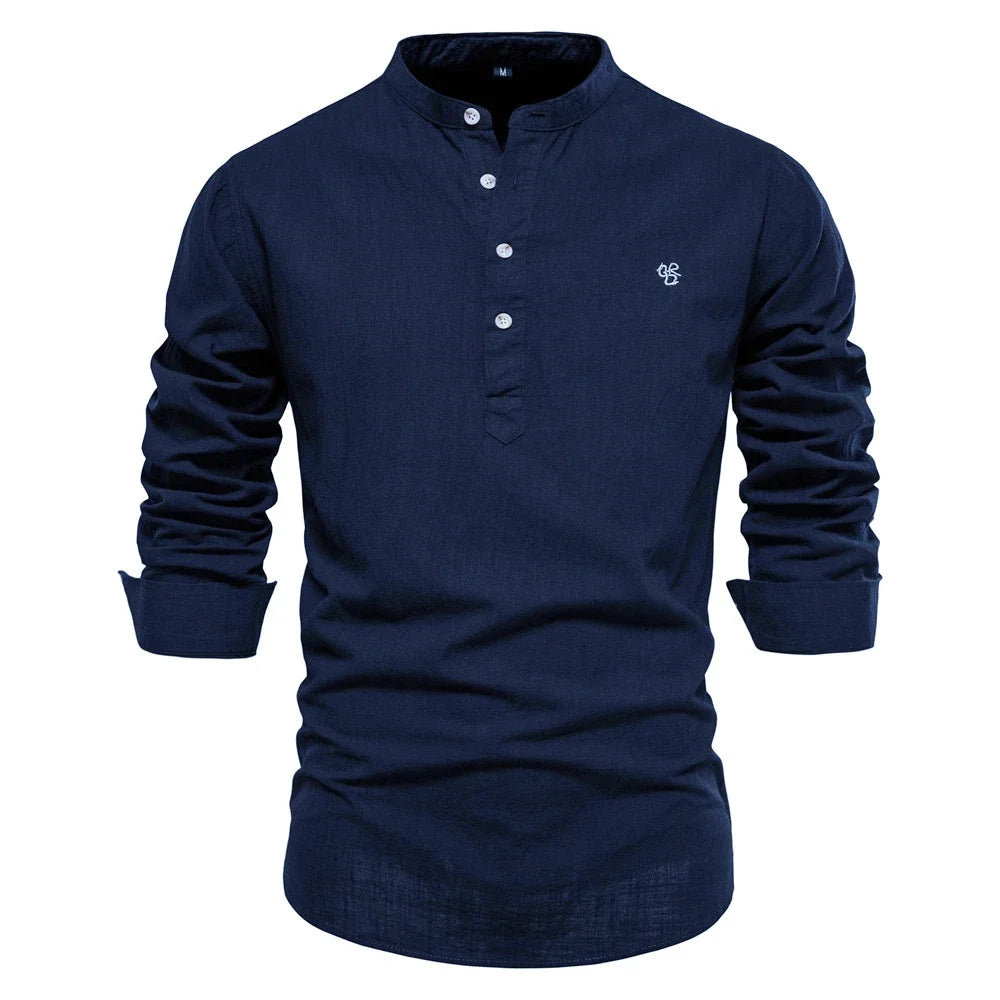 Spring Cotton Social Shirt Men Solid Color High Quality Long Sleeve Shirt for Men Lapel Casual Social Men's Shirts v1