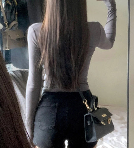 y2k Grunge Tops Women Solid Color Slim Fit V Neck Long Sleeve Button Up T Shirt 2000s Fairycore Clothing Streetwear