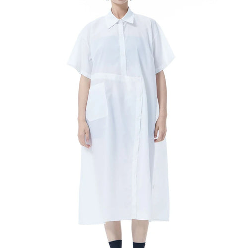 Load image into Gallery viewer, Women Black Irregular Button Big Size Midi Shirt Dress New Lapel Short Sleeve Fashion Tide Spring Summer 2025 1DJ0954
