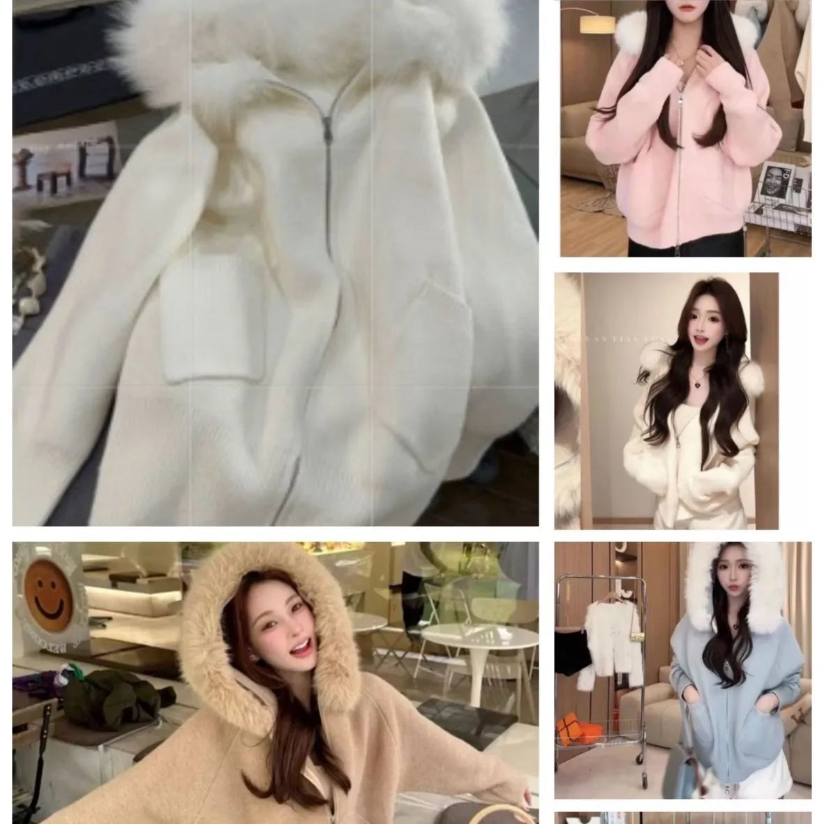 French Vintage Women White Elegant Hooded Short Knit Cardigan Autumn Winter Long Sleeve Festival Zipper Sweaters 2024 Versatile